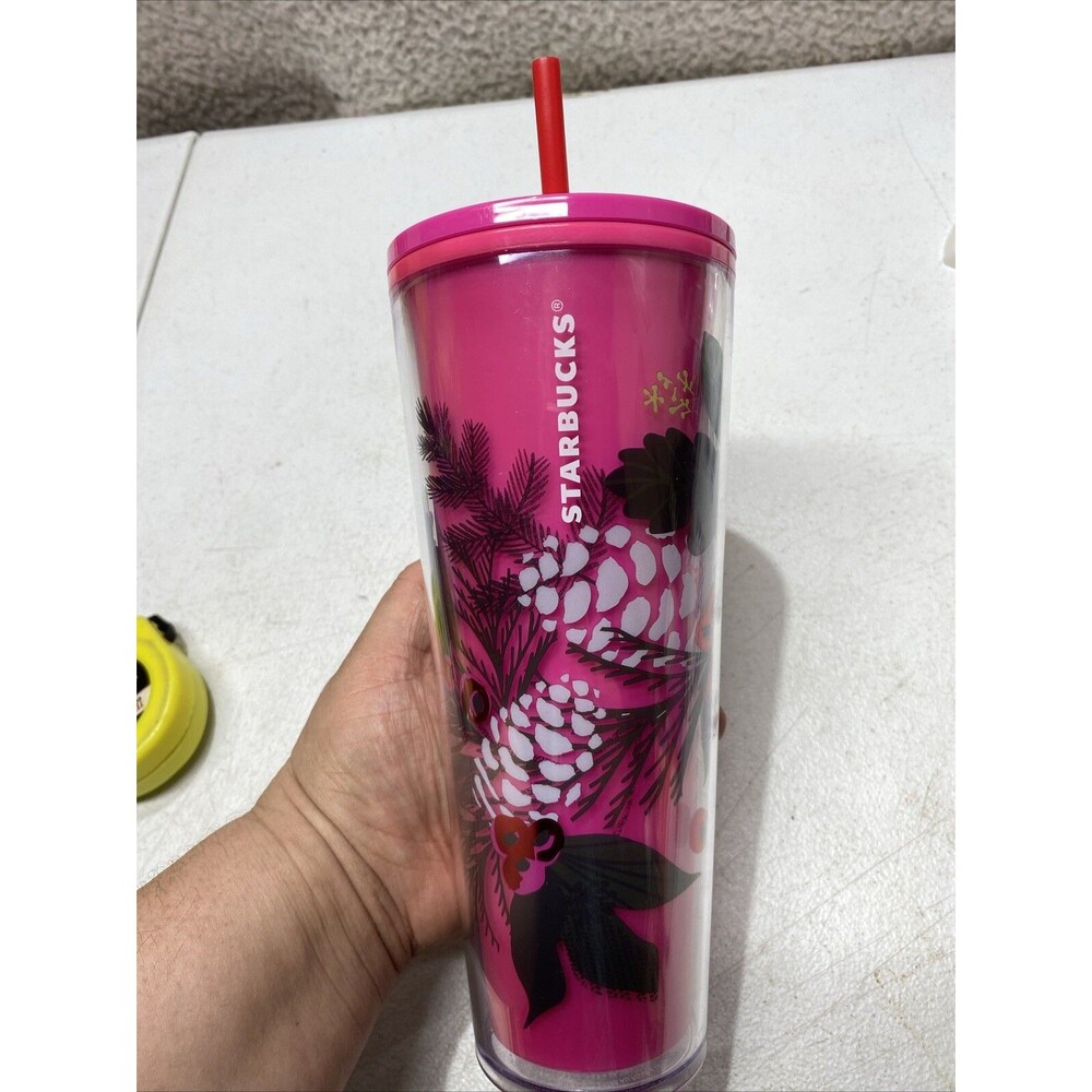 Starbucks 2021 Holiday Pine Design in Pink Tumbler Cold Cup 24oz